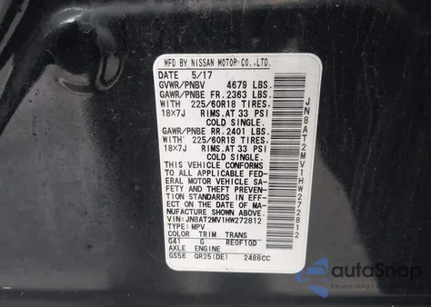 2017 Nissan Rogue Sl from USA, damaged, VIN JN8AT2MV1HW272812